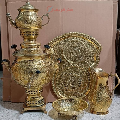 خرید آنلاین، ست سماور برنجی 4 لیتری، قلم زنی ریز، ورق ضخیم، کیفیت اعلاء، زیر قیمت بازار | چترزندگی