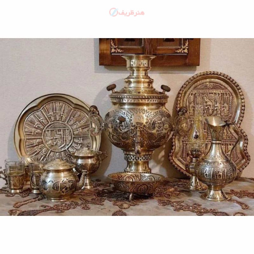 خرید آنلاین، سرویس کامل سماور 6 لیتری ذغالی برنجی با ورق ضخیم، قلم زنی ماهرانه دست، زیر قیمت بازار | چترزندگی