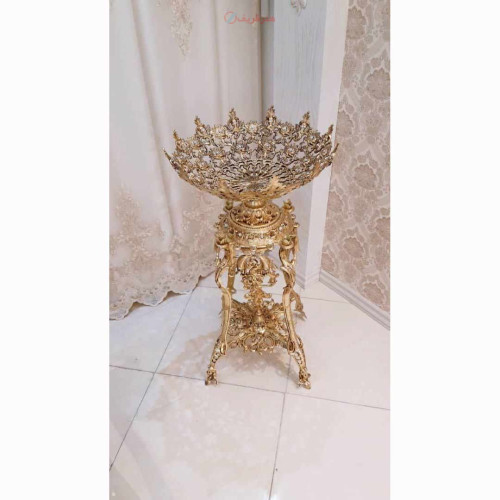 خرید آنلاین، کنارسالنی کاسه توری با ستون 4 پایه از جنس آلیاژ آلومنیوم با آبکاری برنز و کیفیت عالی، زیر قیمت بازار | چترزندگی