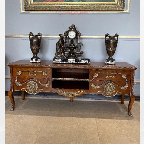 خرید، قیمت و مشخصات میز تلویزیون معرق کاری شده طراحی کلاسیک و بدنه مازول، چند لایه پولیشی دارای ضمانت، زیر قیمت بازار | چترزندگی