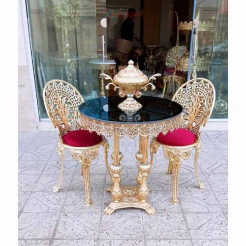 خرید آنلاین، ناهارخوری 2 نفره  طرح بوته ای با رنگ ثابت، عرض 60 و 70 جنس آلیاژ آلومنیوم آبکاری برنز، دارای گارانتی، قیمت مناسب | چترزندگی