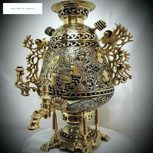 خرید آنلاین، سماور زغالی 6 لیتری لوکس برنجی مدل جام، با قلمزنی برجسته و پر نقش با ضخامت بالای بدنه، زیر قیمت بازار | چترزندگی