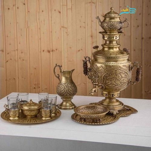 خرید آنلاین، سرویس سماور برنجی 6 لیتری قلمزنی قلم گل و مرغ روکش نانو، بی نظیر و خاص، با کیفیت بالا، با قیمت مناسب | چترزندگی