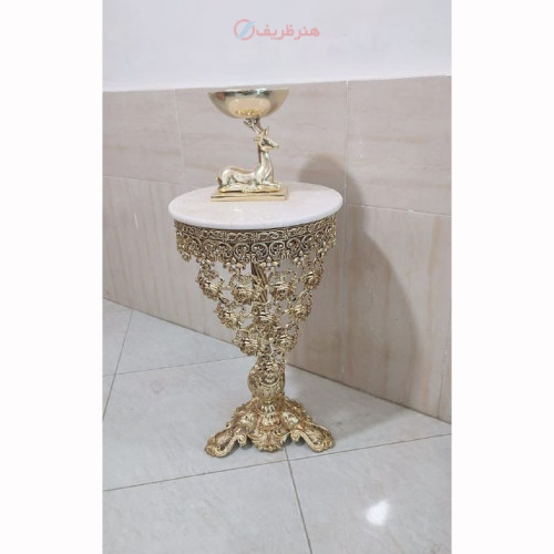 خرید آنلاین، میز آلیاژ آلومنیوم با تاج بلنددر طرح 3 رخ گلدونی آبکاری شده با برنز، 5 سال گارنتی، زیر قیمت بازار | چترزندگی