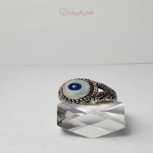 خرید آنلاین، انگشتر مردانه با نگین باباقوری کبود همراه با رکاب نقره سیلندی عیار 925، زیر قیمت بازار | چترزندگی