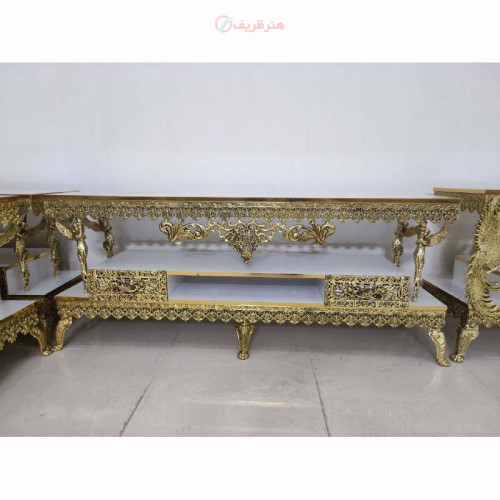 خرید آنلاین، میز تلویزیون مدل 4 فرشته ایستاده، جنس آلیاژ آلومینیوم با آبکاری برنج همراه با گارانتی 5 ساله ثبات رنگ، زیر قیمت بازار | چترزندگی