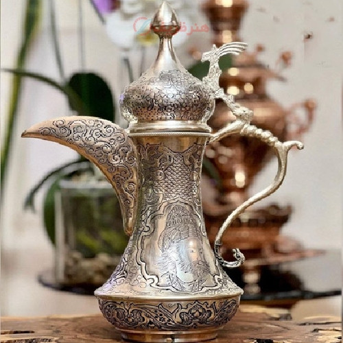 خرید، قیمت و مشخصات دله قهوه برنجی آبکاری نقره اعلا با سبک طراحی و ساخت جدید و روکش محافظ زیر قیمت بازار _ هنرظریف