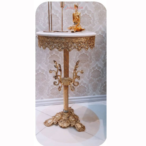 خرید آنلاین، میز تلفن گرد با پایه سه رخ شاخکی از جنس آلیاژ آلومنیوم آبکاری برنز، طرحی شیک و مدرن، زیر قیمت بازار | چترزندگی