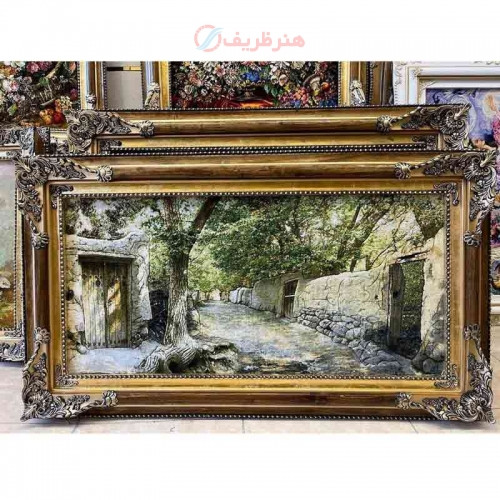 خرید، تابلو فرش دستبافت، تابلو فرش دستبافت، کوچه باغ چله ابریشم پر از ابریشم 50 رج، زیر قیمت بازار _ هنرظریف
