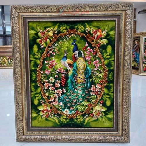 خرید آنلاین، تابلو فرش تبریز طرح طاووس، بافت برجسته کار دست، چله ابریشم، زیر قیمت بازار | چترزندگی