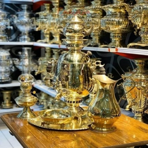 خرید آنلاین، سرویس سماور 6 لیتری برنجی زغالی با طرح جدید با کیفیت اعلاء، شکلیل و ماندگار، با قیمتی مناسب | چترزندگی