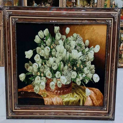 خرید آنلاین، تابلو فرش هنر بافت دست ایرانی در تبریز، طرح گل لاله، چله ابریشم و رج 50، همراه با گارانتی، زیر قیمت بازار | چترزندگی