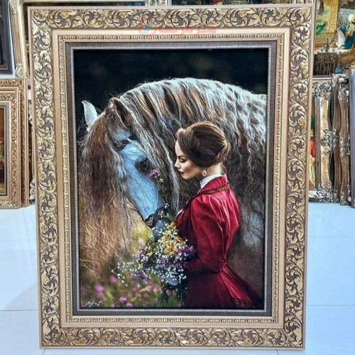 خرید آنلاین، تابلو فرش بافته شده با دست در تبریز، رنگبندی خاص، رج 50، مارکدار اصل و چله ابریشم،زیر قیمت بازار | چترزندگی