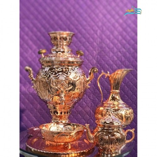 خرید آنلاین، سماور برنجی 5 لیتری قلم زنی با روکش کوره ای مس، منحصر به فرد و زیبا، با کیفیت بالای ورق، با قیمت مناسب | چترزندگی