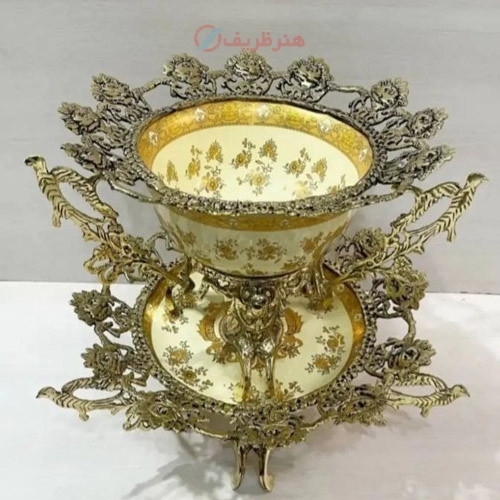 خرید آنلاین، ظرف میوه خوری و شیرینی خوری 2 طبقه، دارای 2 رنگ کرم و سرمه ای، طرح بسیار شیک، زیر قیمت بازار | چترزندگی