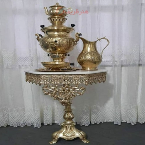 خرید آنلاین، میز 6 ضلعی سلطنتی با عرض 50 جنس آلیاژ آلومنیوم، آبکاری برنج، کیفیت عالی، قیمت مناسب | چترزندگی