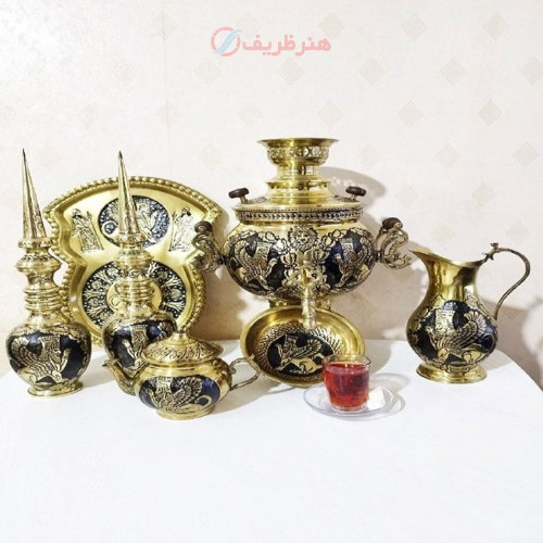 خرید آنلاین، سرویس شیک سماور 6 لیتری زغالی برنجی، طرح هخامنشی با قلم زنی پرکار، سفارشی توپی دسته توری، زیر قیمت بازار | چترزندگی