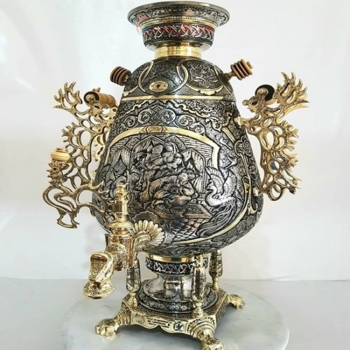 خرید آنلاین، سماور 8 لیتری برنجی زغالی بسیار شکیل با طراحی جدید در مدل جام دسته ملکه، ورق ضخیم و با کیفیت بالا، با قیمت مناسب | چترزندگی