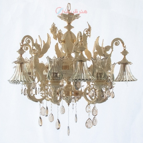 خرید، قیمت و مشخصات لوستر سرامیکی با طراحی گل های شیپوری و شاخه های فرشته _ هنرظریف