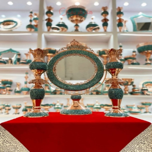 خرید آنلاین، آینه شمعدان شکیل طرح گل لاله، مسی،فیروزه کوبی اصل نیشابور با گارانتی 10 ساله، زیر قیمت بازار | چترزندگی