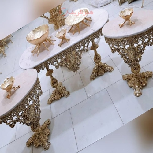 خرید آنلاین، جلو مبلی با پایه تاج دار زیبا، 3 تیکه، صفحه سنگی، جنس آلیاژ آلومنیوم با آبکاری برنز، کیفیت عالی، قیمت مناسب | چترزندگی