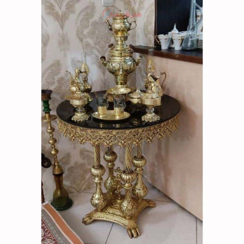 خرید آنلاین، میز خاطره با پایه های طرح گنبدی، عرض 70 صفحه شیشه از جنس آلیاژ آلومنیوم با آبکاری برنج، قیمت عالی | چترزندگی