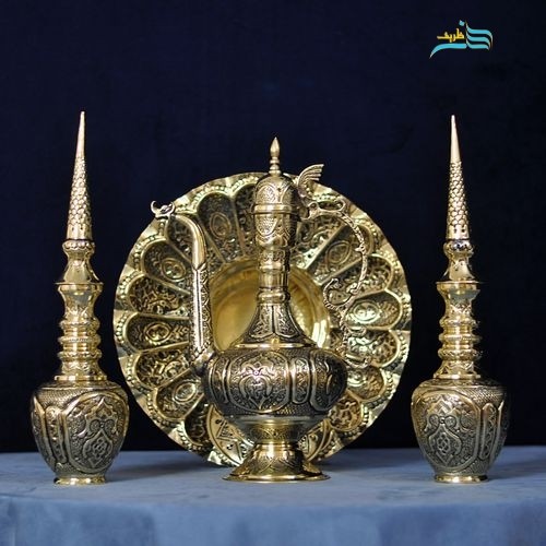 خرید آنلاین،آفتابه لگن برنجی با قلم زیبای استاد لطفی به همراه امضا، با روکش کوره ای، پرنقش و زیبا، با قیمت مناسب | چترزندگی