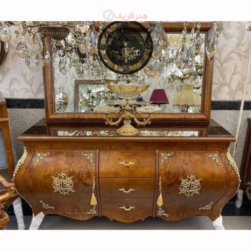 خرید آنلاین، آیینه کنسول3 کشو از چوب روس، مدل خمره ای، برنز برنج، زیر قیمت بازار | چترزندگی