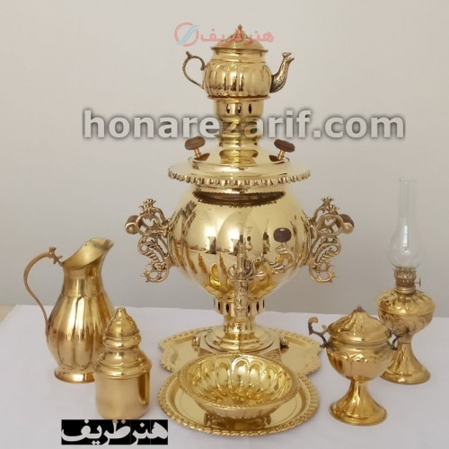 خرید آنلاین، سرویس کامل سماور 6 لیتری زغالی برنجی، مدل شاهی دسته ماهی، بسیار زیبا سنگین وزن با کیفیت عالی، زیر قیمت بازار | چترزندگی