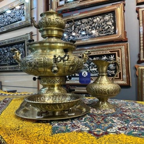 خرید آنلاین، سرویس سماور 6 لیتری گازی قلمزینی خاص با ورق ضخیم و کاربردی، زیبا و ماندگار، با قیمت مناسب | چترزندگی