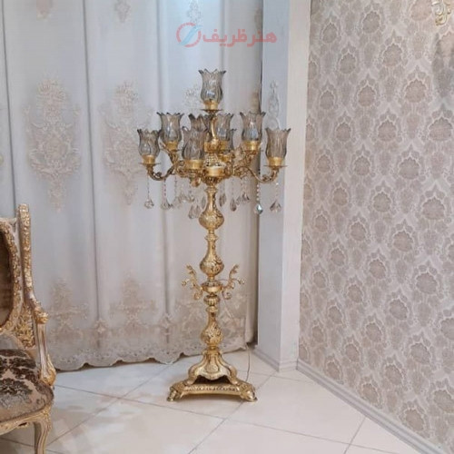 خرید آنلاین، آباژور آلیاژی آلومنیوم آبکاری شده با برنز، طرح شاخه نازگل با لاله کشیده، 4 شاخه 9 روشنایی، ارتفاع 170، زیر قیمت بازار | چترزندگی