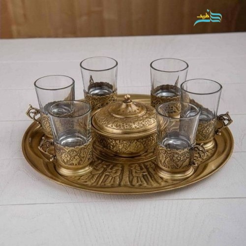 سرویس سماور برنجی 6 لیتری قلمزنی قلم گل و مرغ روکش نانو، بی نظیر و خاص، با کیفیت بالا