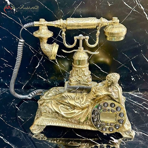 تلفن رو میزی برنزی طرح فرشته سنگی سلطنتی طلایی رنگ - چتر زندگی