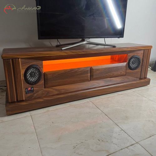 میز تلویزیون چوبی دارای اسپیکر و دو درب