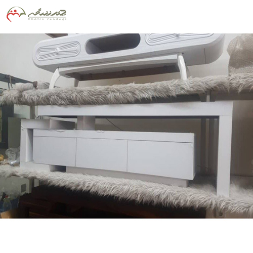 میز تلویزیون سه کشویی سفید رنگ شلف کشویی