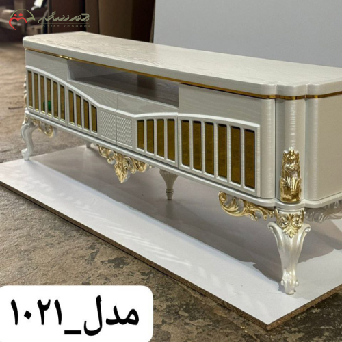 میز تلویزیون چوبی لاکچری با نوار طلایی در انواع رنگبندی