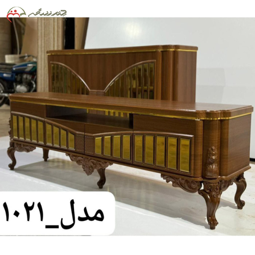 میز تلویزیون چوبی لاکچری با نوار طلایی در انواع رنگبندی