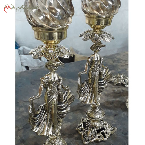 شمعدان برنزی پایه دار طرح فرشته با آبکاری_ چترزندگی