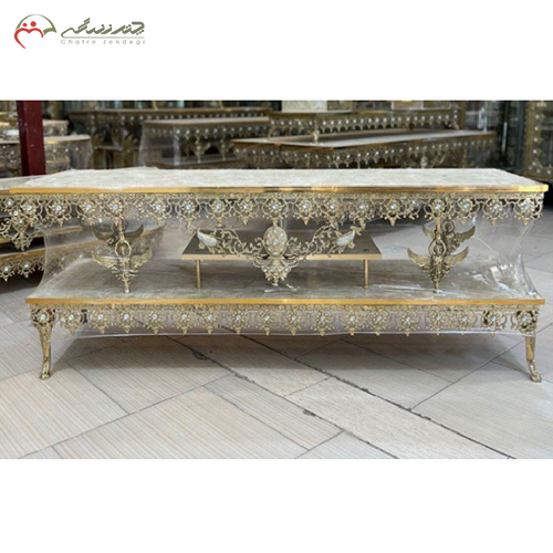 میز تلویزیون برنزی تاج دار طرح دو فرشته