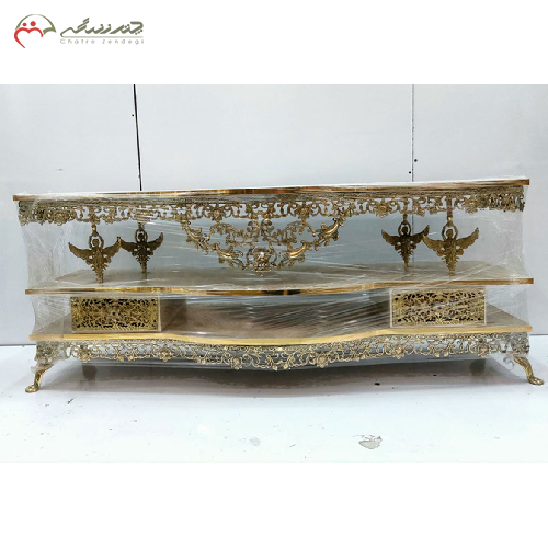 میز تلویزیون برنزی دو کشو طرح فرشته بالدار