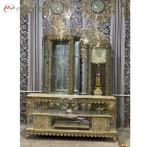 سرویس برنزی اصل شامل ساعت ایستاده، میز تلویزیون و بوفه