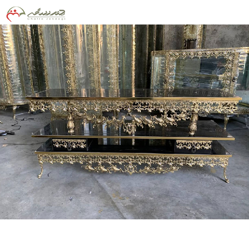 میز تلویزیون برنزی با رویه ام دی اف مشکی _ چترزندگی