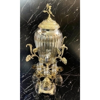 خرید، قیمت و مشخصات ظرف شربت خوری لاکچری و امروزی طرح خمره ای همراه با شات و گیلاس خوری، پایه سنگی زیر قیمت | چترزندگی