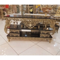 خرید، قیمت و مشخصات میز تلویزیون امروزی و با کیفیت جنس ام دی اف و برنز در طرح طاووس خور برجسته زیر قیمت | چترزندگی