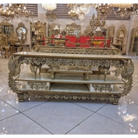 خرید، قیمت و مشخصات میز ال سی دی باکیفیت و امروزی از جنس برنزی و ام دی اف هایگلس طرح طاووس و گل یاس زیر قیمت | چترزندگی