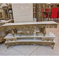 خرید، قیمت و مشخصات میز تلویزیون نیم گرد شیک، ساده و امروزی از جنس برنز و ام دی اف هایگلس طرح گل سرخ زیر قیمت | چترزندگی