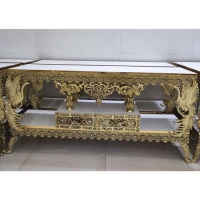 خرید، قیمت و مشخصات میز تلویزیون لاکچری و مدرن آلیاژی و ام دی اف، کشو وسط مدل طاووس تاجدار زیر قیمت | چترزندگی