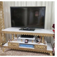 خرید، قیمت و مشخصات میز تلویزیون ساده و مدرن آلیاژی و چوب ام دی اف، کشو بغل مدل گل لاله زیر قیمت | چترزندگی