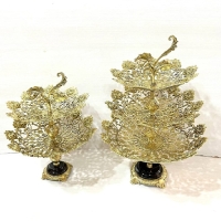 خرید، قیمت و مشخصات میوه خوری سه طبقه و دو طبقه طرح یاسی پایه سنگی و جنس بدنه برنزی - چترزندگی