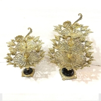 خرید، قیمت و مشخصات میوه خوری 3 طبقه و 2 طبقه طرح برگ و بدنه برنزی با پایه سنگی درجه یک - چترزندگی